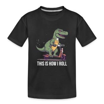 Scootering T Rex So rolle ich - Kinder Premium Bio T-Shirt - Schwarz - Vorne