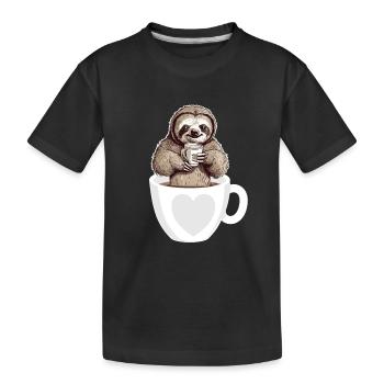 Café Mignon paresseux dans une tasse de café Boire du café - T-shirt bio Premium Enfant - noir - Devant