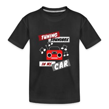 Tuning the resonating body in my car - Kids' Premium Organic T-Shirt - black - Front