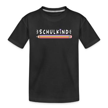 Einschulung, Schulkind, Stift, weiße Schrift - Kinder Premium Bio T-Shirt - Schwarz - Vorne