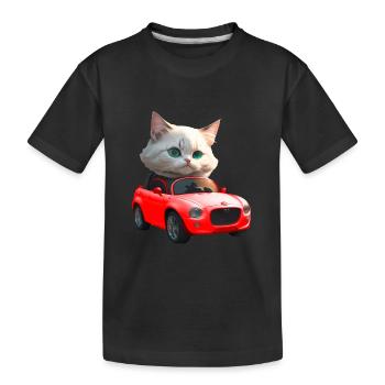Cat drives convertible - Kids' Premium Organic T-Shirt - black - Front