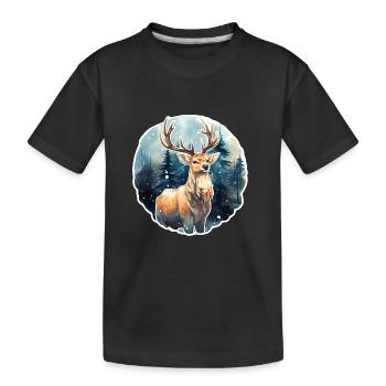 Hirsch im schneebedeckten Wald - Kinder Premium Bio T-Shirt - Schwarz - Vorne