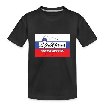 Ljubljana - Hauptstadt mit GPS & Flagge - Kinder Premium Bio T-Shirt - Schwarz - Vorne