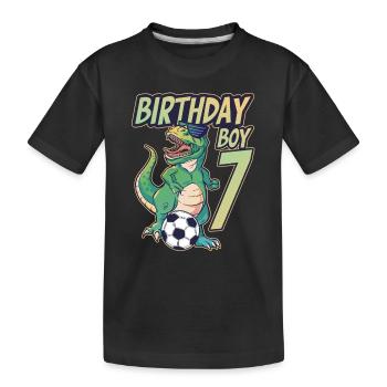 7. Geburtstag Junge Dinosaurier Fußball 7 Jahre - Kinder Premium Bio T-Shirt - Schwarz - Vorne