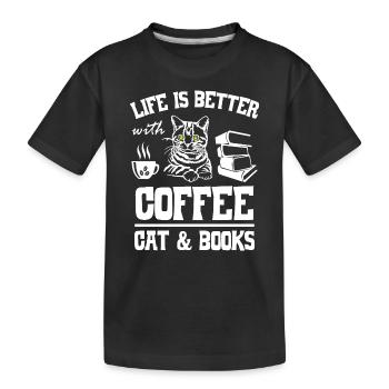 La vie est meilleure avec le chat au café et les livres - T-shirt bio Premium Enfant - noir - Devant