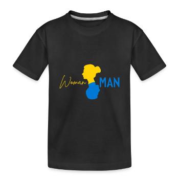 Woman > man - Kids' Premium Organic T-Shirt - black - Front