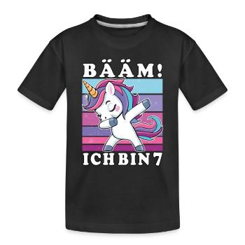 7. Geburtstag Dabbing Einhorn Bääm Ich Bin 7 - Kinder Premium Bio T-Shirt - Schwarz - Vorne
