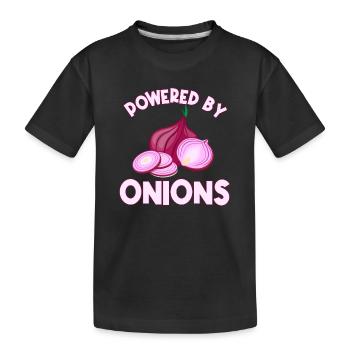 Powered by onions - Kids' Premium Organic T-Shirt - black - Front