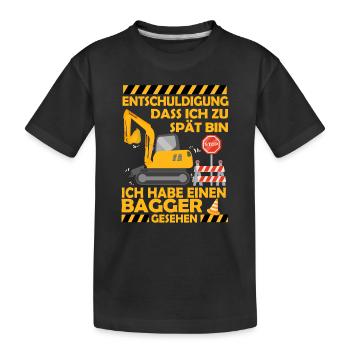 Ich habe einen Bagger gesehen Kinder Baustelle - Kinder Premium Bio T-Shirt - Schwarz - Vorne