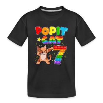 Pop it Cat Glückliche 7. Katze Geburtstag Sieben - Kinder Premium Bio T-Shirt - Schwarz - Vorne