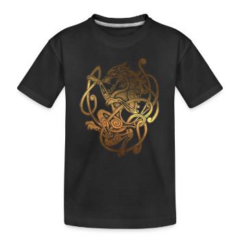 FENRIR - Wolf Odin - Vintage Gold - Nordisch Antik - Kinder Premium Bio T-Shirt - Schwarz - Vorne