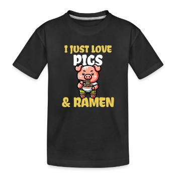 J’adore les cochons et les ramen - T-shirt bio Premium Enfant - noir - Devant