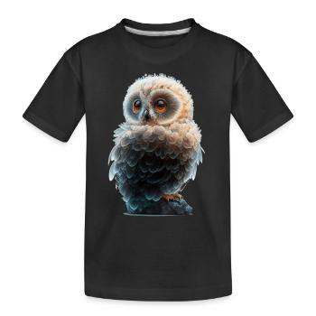 3D Eule - Kinder Premium Bio T-Shirt - Schwarz - Vorne