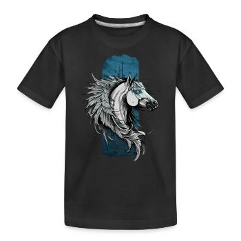 Himmlische Schönheit: Blauäugiger Pegasus gefiederter Hors - Kinder Premium Bio T-Shirt - Schwarz - Vorne