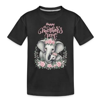 Mother's Love Elephant & Calf Floral Wreath - Kinder Premium Bio T-Shirt - Schwarz - Vorne