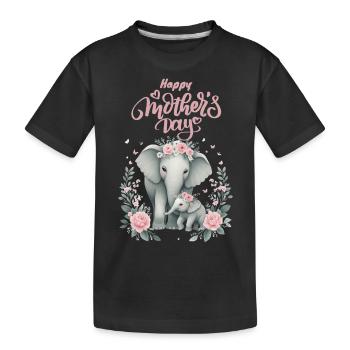 Mother's Love Elephant & Calf Floral Wreath - Kinder Premium Bio T-Shirt - Schwarz - Vorne
