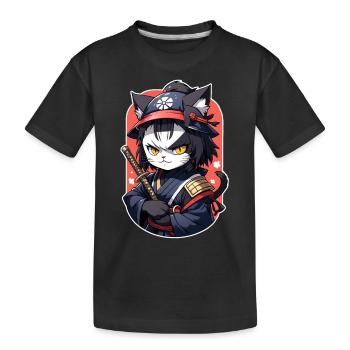 Ninja Cat - Samurai Kitten - Kids' Premium Organic T-Shirt - black - Front