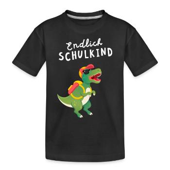 Endlich Schulkind Einschulung Dinosaurier Dino - Kinder Premium Bio T-Shirt - Schwarz - Vorne