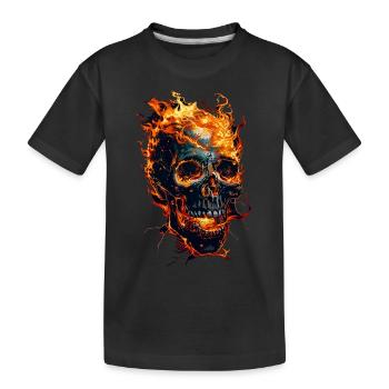 Skull Flames Skull Fire Skeleton Biker - Kids' Premium Organic T-Shirt - black - Front