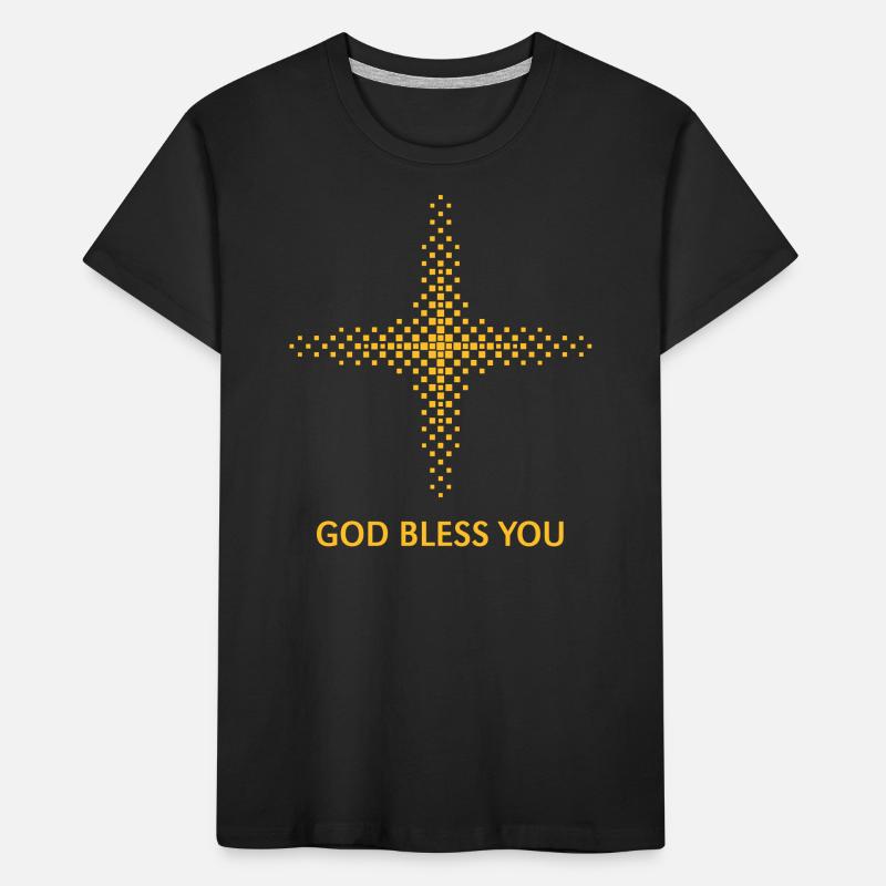 God Bless You (Religion / Cross / Squares / Gold) Kids' Premium Organic T-Shirt