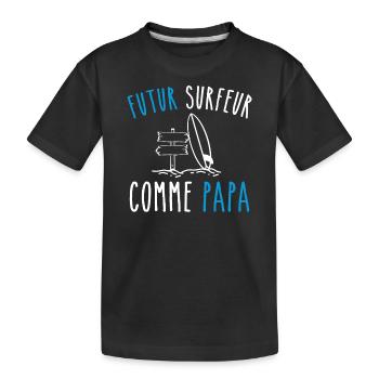 Künftiger Surfer wie Papa - Kinder Premium Bio T-Shirt - Schwarz - Vorne