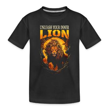 Lion, Tête de lion, Fort, Sauvage, Orgueilleux, Courageux, Royal - T-shirt bio Premium Enfant - noir - Devant