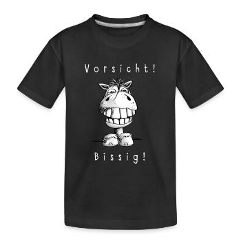 Beware Bissig - Cheval - Chevaux - Dent - Dents - T-shirt bio Premium Enfant - noir - Devant