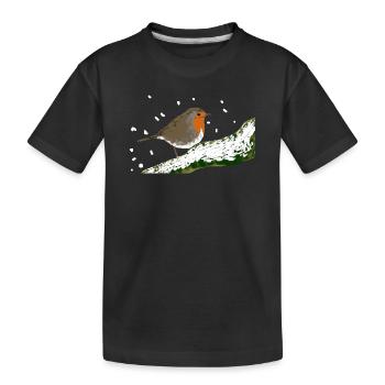 Rotkehlchen Wintermotiv Schnee Vogel Ast - Kinder Premium Bio T-Shirt - Schwarz - Vorne
