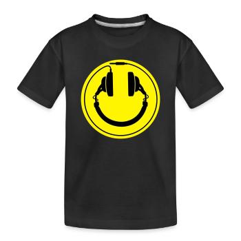 Smiley-Kopfhörer - Kinder Premium Bio T-Shirt - Schwarz - Vorne