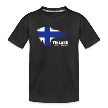 Finnische Flagge Brush Pride - Kinder Premium Bio T-Shirt - Schwarz - Vorne