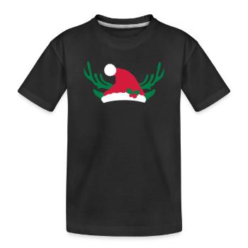 Wichtelmütze mit Stechpalme und Geweih - Kinder Premium Bio T-Shirt - Schwarz - Vorne