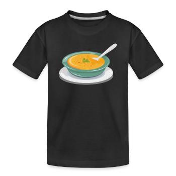 Gemüsesuppe in einem Teller mit einem Löffel - Kinder Premium Bio T-Shirt - Schwarz - Vorne