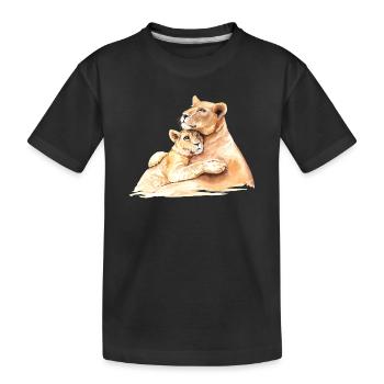 Liebevolle Löwen - Mama und Kind umarmen sich - Kinder Premium Bio T-Shirt - Schwarz - Vorne