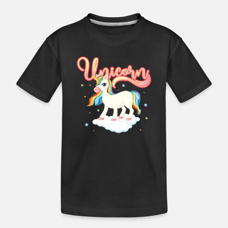 Regenbogen-Einhorn auf der Wolke - Kinder Premium Bio T-Shirt - Schwarz