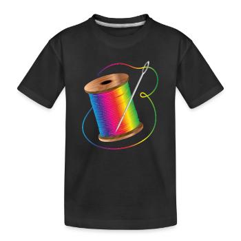 leuchtender Nähgarn in Regenbogenfarben mit Nadel - Kinder Premium Bio T-Shirt - Schwarz - Vorne