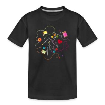 Nähutensilien Knöpfe,Nadel, Faden und Nähgarn - Kinder Premium Bio T-Shirt - Schwarz - Vorne