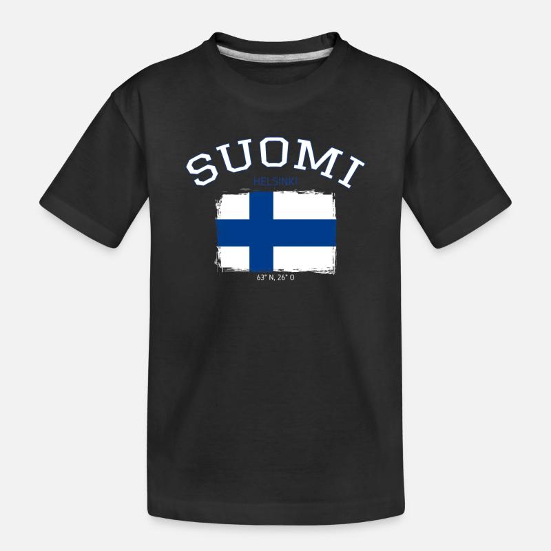 Drapeau de la Finlande avec référence à Helsinki - T-shirt bio Premium Enfant - noir