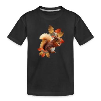 Motif écureuil avec feuilles de chêne, femme d’automne - T-shirt bio Premium Enfant - noir - Devant