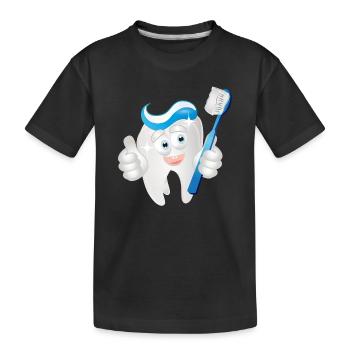 radiant white tooth with toothpaste as a comic - Kids' Premium Organic T-Shirt - black - Front