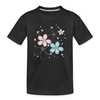 fleurs tendres en rose et turquoise - T-shirt bio Premium Enfant - noir - Devant