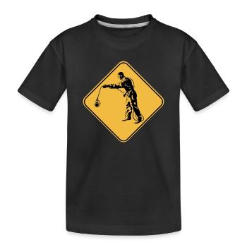Panneau attention pêche à l'aimant idée cadeau - T-shirt bio Premium Enfant - noir - Devant