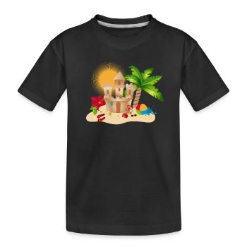 A sand castle on the beach awakens holiday feelings - Kids' Premium Organic T-Shirt - black - Front
