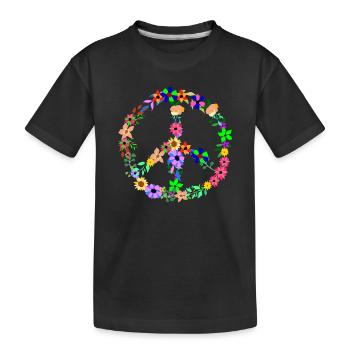 Peace Hippi Flower Power - Kinder Premium Bio T-Shirt - Schwarz - Vorne
