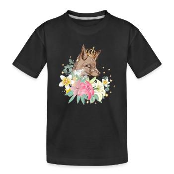 Fox with golden crown and beautiful lilies - Kids' Premium Organic T-Shirt - black - Front