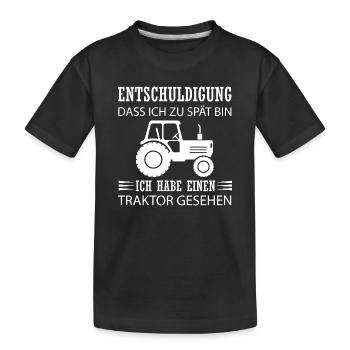 Ich habe einen Traktor gesehen - Kinder Premium Bio T-Shirt - Schwarz - Vorne