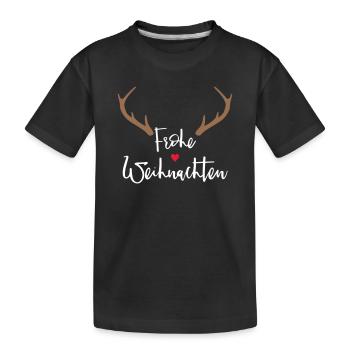 Frohe Weihnachten Rentier Geweih Dekoration - Kinder Premium Bio T-Shirt - Schwarz - Vorne