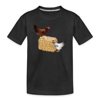 deux poulets sur une balle de paille - T-shirt bio Premium Enfant - noir - Devant