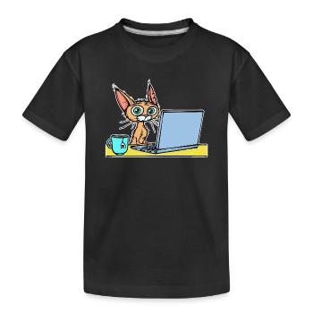 Laptop Home Office Statement Cat Coffee Career - Kids' Premium Organic T-Shirt - black - Front