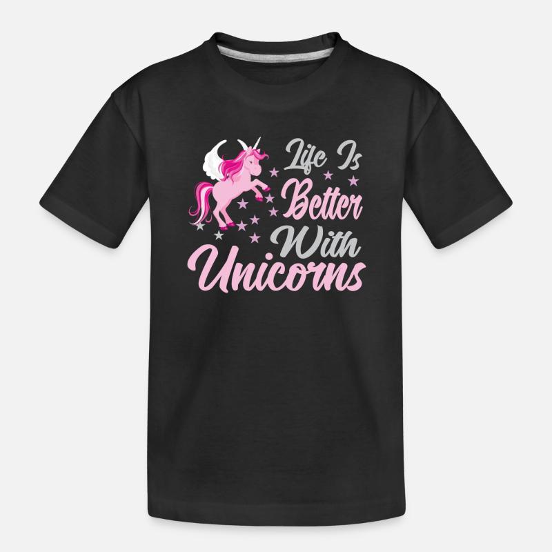Leben ist besser mit Einhörnern - Kinder Premium Bio T-Shirt - Schwarz