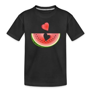 Piece of a watermelon with heart - Kids' Premium Organic T-Shirt - black - Front